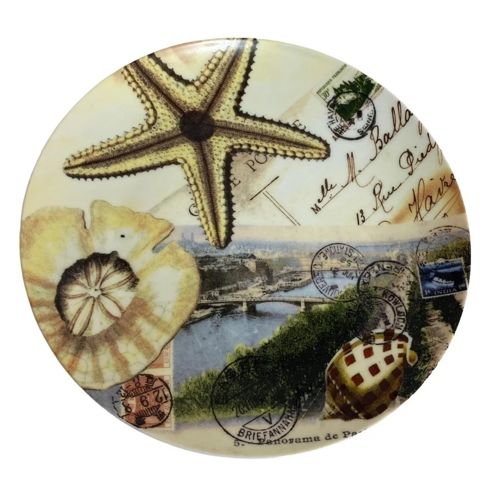Pottery Barn Plate Coastal Decor Sea Shells Beach Postcard 8.25